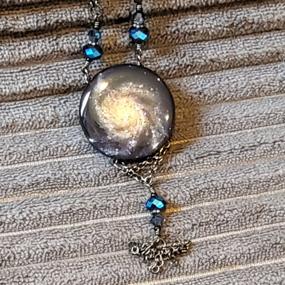 Dual Sided Pendant Necklace Wood Glass Nature Space Steampunk Witchy